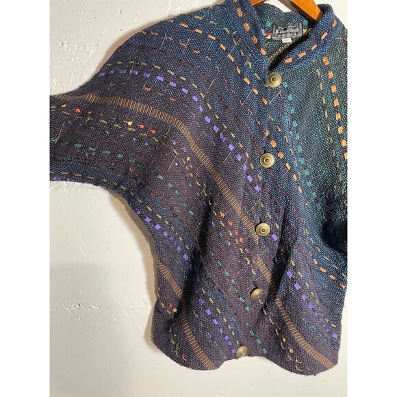 B. Jane Doub Handwoven Jacket Large Multicolor Art to Wear Fiber Knit Button - Picture 6 of 15
